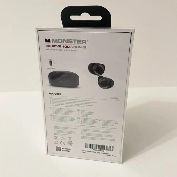Monster Achieve  100 Airlinks Headphones Bluetooth USB-C Water Resist Sealed - Picture 6 of 13